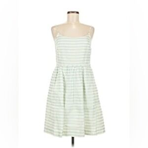 J.Crew Factory sheer-stripe dress in a light blue and white linen-cotton blend